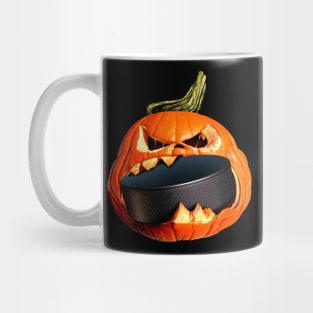 Halloween Hockey Pumpkin Eating a Puck Mug